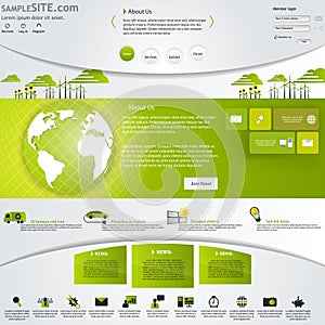 Green Eco Website Template with icons set.