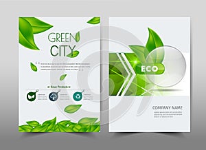 Green ecology design on background brochure template layout