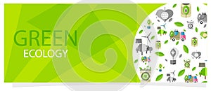 Green Ecology Flyer with Circle Full of Eco Icons