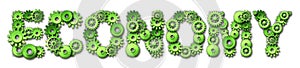 Green economy text symbol with gears and cogs