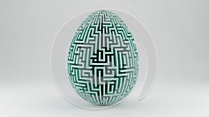 A green egg with a maze pattern on it (ai generated)