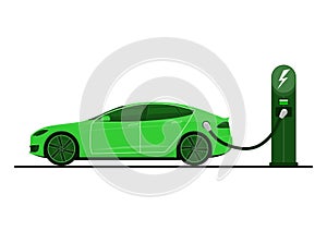 Green electric car.