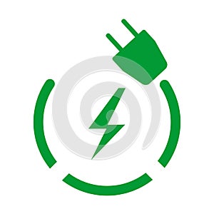 Green electric charging icon Charger. Green energy logo or icon vector design template with electric plugsElectrical