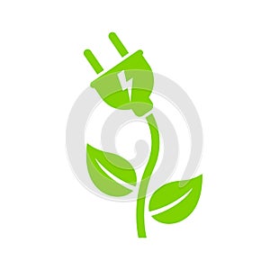 Green electric plug, Plant and leaf shape, Renewable power and clean energy, Eco friendly charging symbol