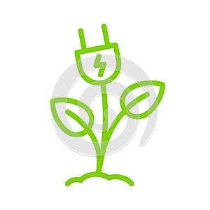 Green electric plug, Plant and leaf shape, Renewable power and clean energy, Eco friendly charging symbol, Line design