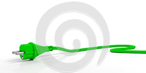 Green electric power plug isolated on white background. 3d illustration