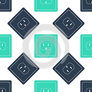 Green Electrical outlet in the USA icon isolated seamless pattern on white background. Power socket. Vector