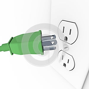 Green Electrical Plug into Wall Outlet