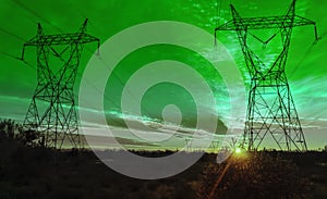 Green Electrical power transmission towers