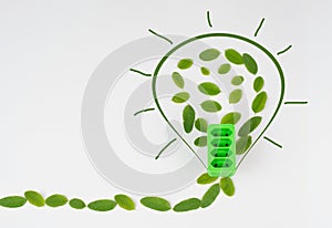 Green electricity socket with leaves, substainable renewable energy, csr concept, environment protection, eco technology