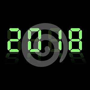 Green electronic digital numbers 2018. isolated on black background. Vector illustration.