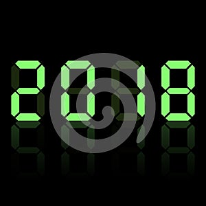 Green electronic digital numbers 2018. on black background. Vector illustration.