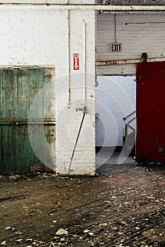 Green Elevator Door & Red Sliding Door - Abandoned Factory