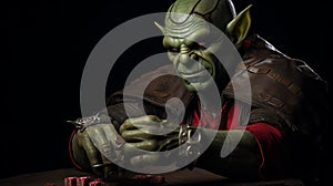 Green Elf Playing Poker A Cinematic Studio Portraiture Of Goblin Academia