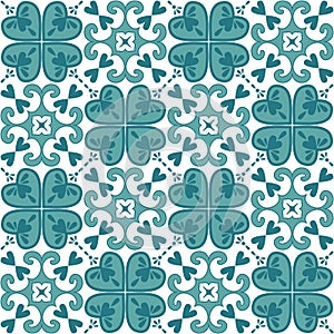 Green emerald ceramic tile mosaic square shape, color moroccan arabic pattern contrast symmetry vector illustration
