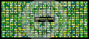 Green, emerald glossy gradient, metal foil texture. Color swatch set. Collection of high quality gradients. Shiny