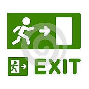 Green Emergency Exit Sign Set on White Background. Vector