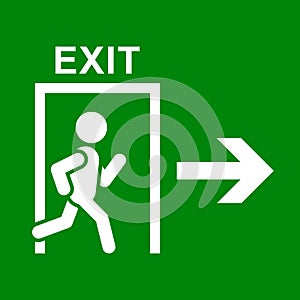 Green emergency exit sign, vector illustration