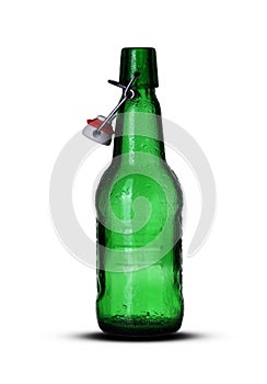 Green empty beer bottle