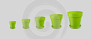 Green empty flowerpots - different sizes