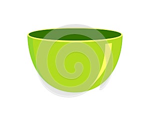 Green empty plastic or ceramic bowl isolated on white background. Clean dishware for breakfast or dinner. Vector cartoon
