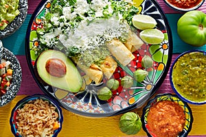 Green enchiladas Mexican food with guacamole