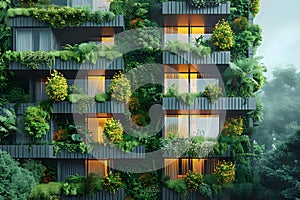 Green Enclave: Urban Oasis with Lush Gardens and Net Zero Living. Concept Green Living, Urban photo