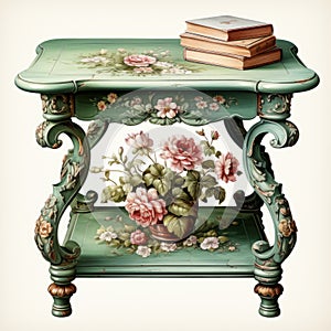 Green End Table With Nostalgic Romanticism And Baroque Realism