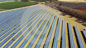 Green energy. Alternative energy generation. Photovoltaic solar panels field.