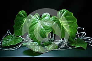 green energy concept: artificial leaves with power cords