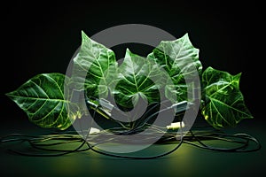 green energy concept: artificial leaves with power cords