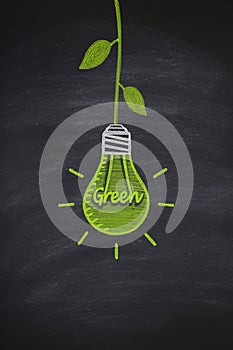 Green energy Concept drawing on blackboard