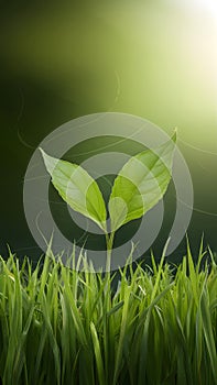 Green energy concept features growing grass, symbolizing sustainable travel