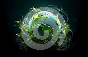 Green energy concept, green earth planet with line.