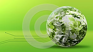 Green energy concept, green earth planet with lines. Elements furnished by NASA