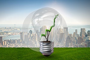 The green energy concept with green line graph in light bulb
