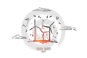 Green energy concept. Hand drawn isolated vector.