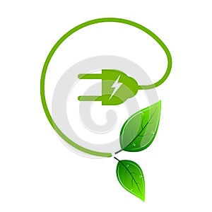 Green energy concept leaves and wires logo