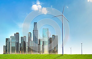 Green energy concept with urban wind mill farm