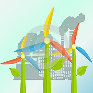 Green energy concept with windmills stylized as a flowers