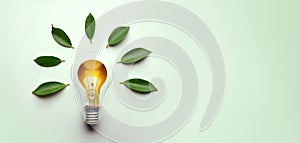 Green Energy Concepts. Wireless Light Bulb surrounded by Green Leaf as Sign of Light On. Carbon Neutral and Emission ,ESG for