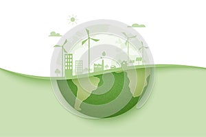 Green energy and eco city background.Ecology and Environment conservation resource sustainable concept.Vector illustration