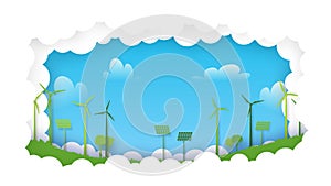 Green energy and eco friendly lifestyle in the cloud paper art style