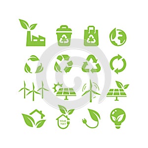 Green energy, eco friendly power vector icon set