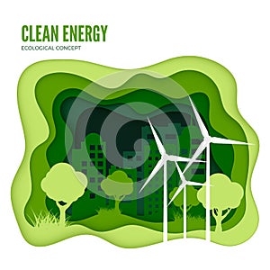 Green energy ecological concept. Green paper cut banner template. World Environment Day. Vector