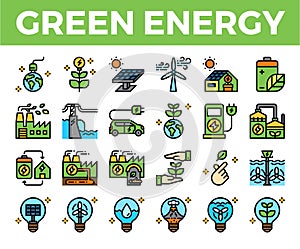 Green energy and ecology filled outline icon