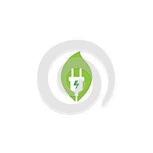Green energy, electric plugs leaf logo design