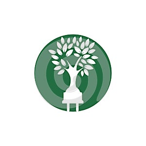 Green energy electricity logo concept. Electric plug icon with tree.