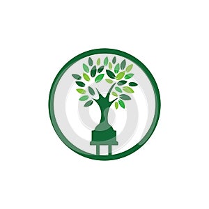 Green energy electricity logo concept. Electric plug icon with tree.