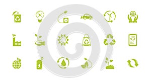 Green energy environment icons set flat style